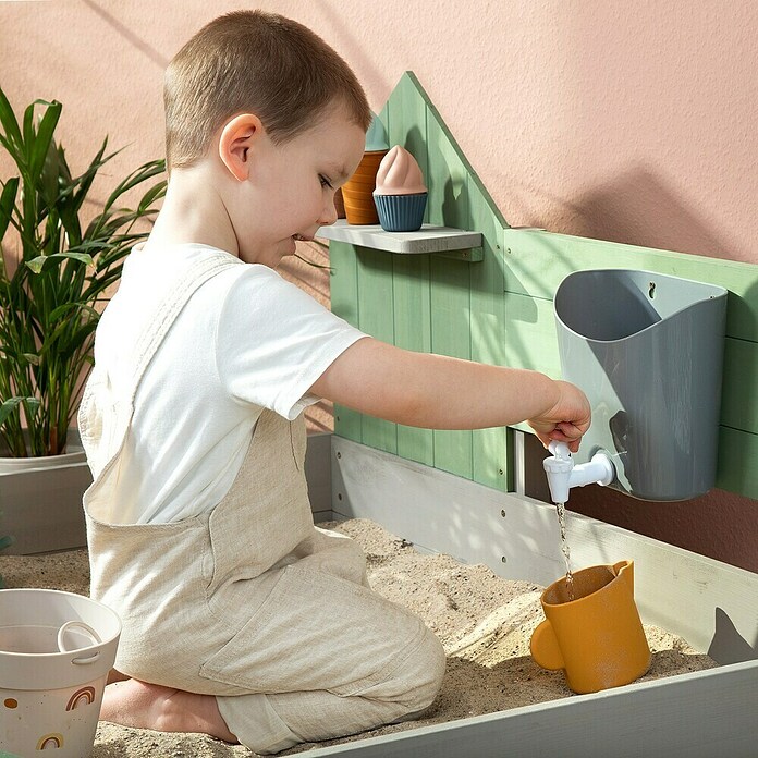 Muddy Buddy Sandkasten Cozy House (100 x 100 x 60 cm, Holz, Warmgrau/ Eukalyptus) | BAUHAUS