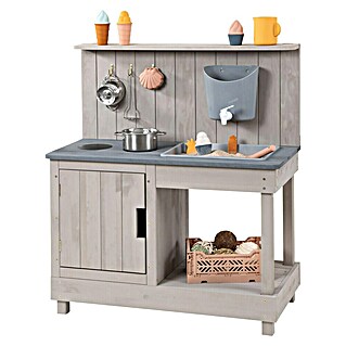 Muddy Buddy Matschküche Mud Expert (80 x 40 x 90 cm, Holz, Warmgrau)
