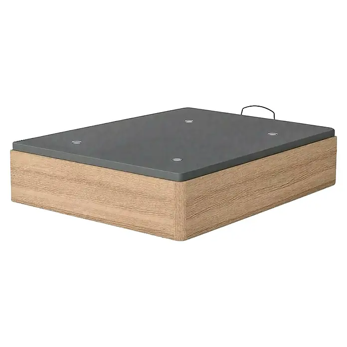 Unique Canapé Plus - L x An x Al: 190 x 135 x 34,5 cm, Roble Cambrian, Abatible - Mesita de noche cuadrada de madera con tapa gris y cuatro asideros encastrados, que ofrece una estética elegante y moderna para un dormitorio.