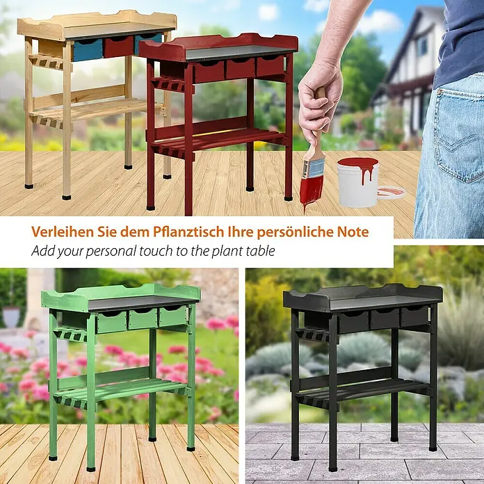 Dobar Pflanztisch - 78 x 38 x 88 cm, Holz, Natur - Das Bild zeigt einen Pflanztisch in verschiedenen Farben und Ausführungen für den Garten oder die Terrasse.