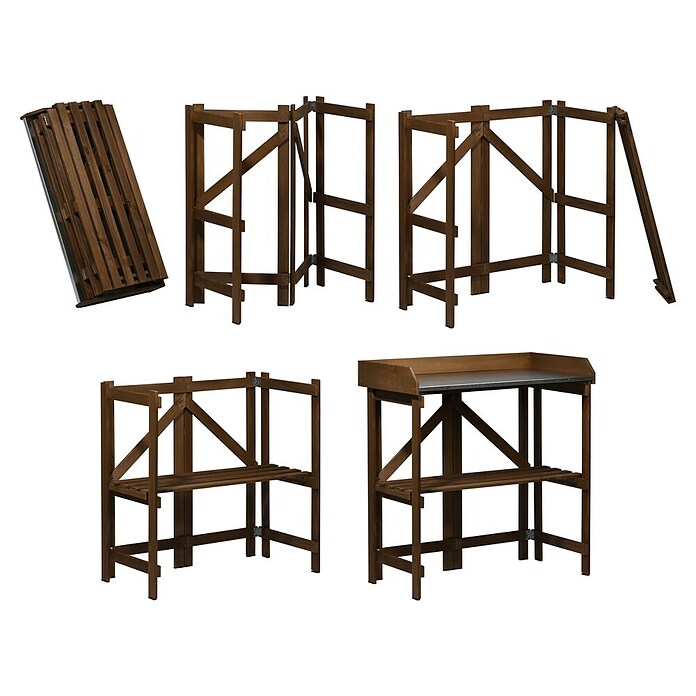 Dobar Pflanztisch Faltbar mit Ablage (86 x 43 x 88 cm, Holz, Dunkelbraun) | BAUHAUS