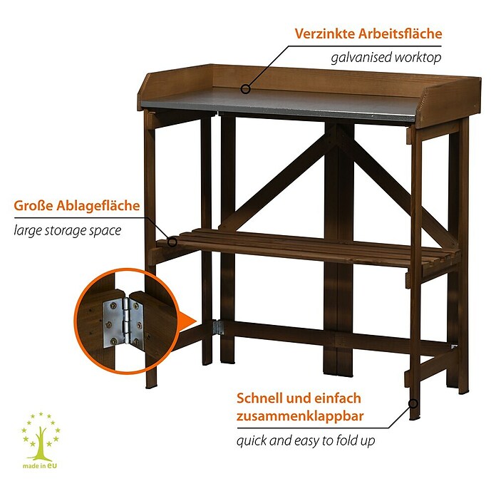 Dobar Pflanztisch Faltbar mit Ablage (86 x 43 x 88 cm, Holz, Dunkelbraun) | BAUHAUS