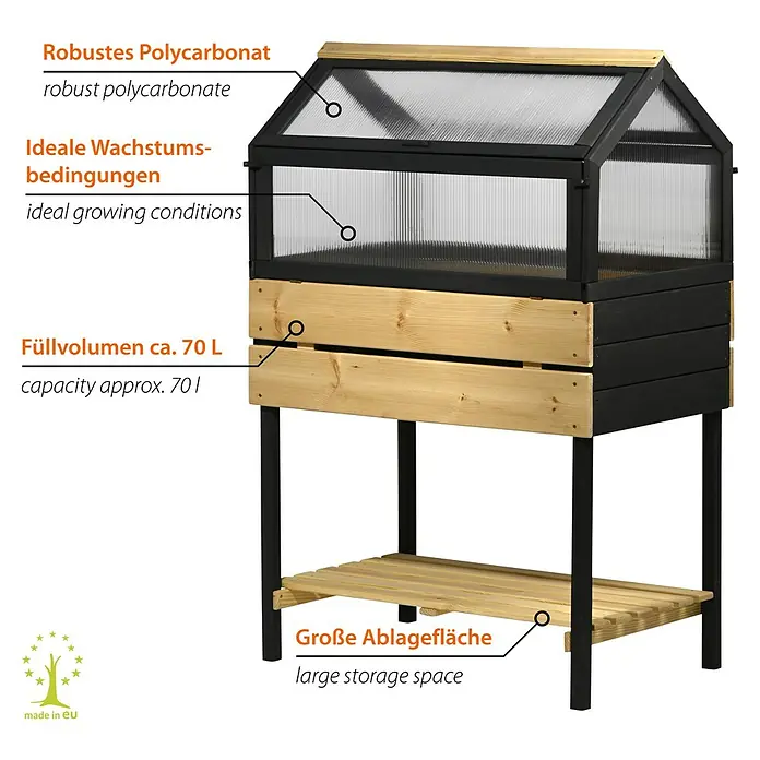 Dobar Hochbeet 4 Jahreszeiten - 76 x 48 x 118 cm, Holz, Anthrazit/Natur - Dieser Artikel zeigt ein Hochbeet mit Aufsatz. Ideal für den Anbau von Gemüse, Kräutern und Blumen im Garten oder auf dem Balkon.