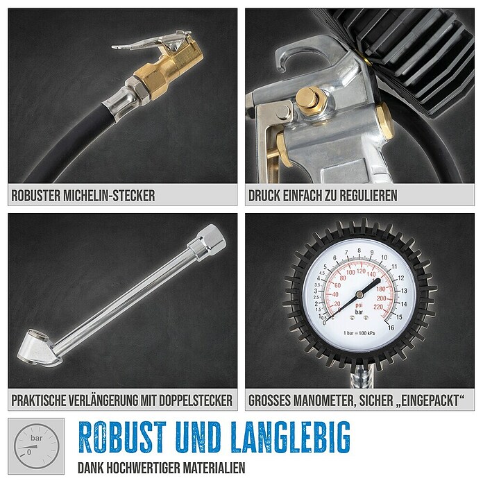 Güde Reifenfüllmesser Profi (Max. Druck: 12 bar, Schlauchlänge: 0,9 m) | BAUHAUS