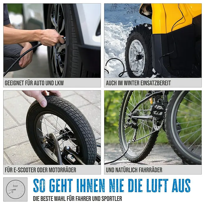 Güde Reifenfüllmesser Profi - Max. Druck: 12 bar, Schlauchlänge: 0,9 m - Ein vielseitiger Reifenfüller, der zum Aufpumpen von Auto-, Quad-, Roller- und Fahrradreifen unter verschiedenen Bedingungen, auch im Schnee, verwendet wird.