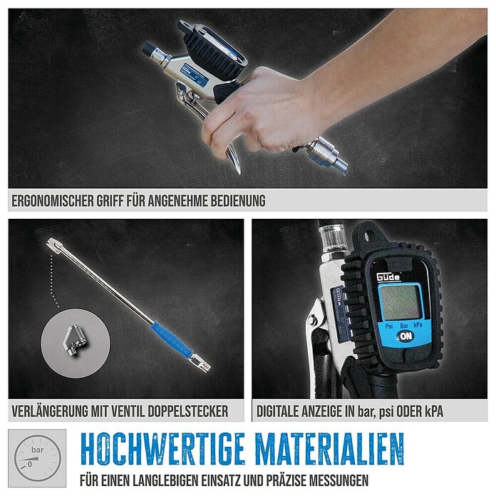 Güde Reifenfüllmesser V 12 Pro (Schwarz/Blau, Schlauchlänge: 830 mm) | BAUHAUS