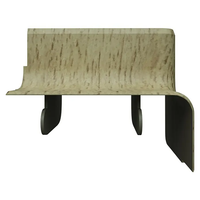 GGK Innenecke - Buche, Passend für: Sockelleistenkanal SL 20x50 - Ein eleganter, beiger Schreibtisch mit geschwungenen Formen und dunklen Akzenten, perfekt für ein modernes Büro oder Arbeitszimmer.