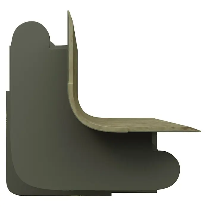 GGK Innenecke - Buche, Passend für: Sockelleistenkanal SL 20x50 - Eine Nahaufnahme eines olivgrünen Regals mit sanften Kurven, das modernes Design und Funktionalität vereint.
