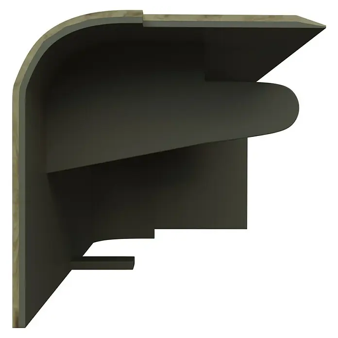 GGK Endstück - Links, Buche, Passend für: Sockelleistenkanal SL 20x50 - Nahaufnahme eines 3D-gerenderten Regals mit abgerundeten Kanten, das modernes Design und Funktionalität vereint.