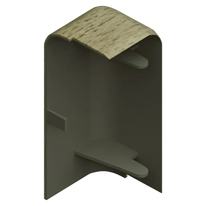 GGK Endstück - Rechts, Buche, Passend für: Sockelleistenkanal SL 20x50 - Die Innenansicht eines modernen Kamins mit Holzdekor und minimalistischen Regalen, die eine gemütliche Atmosphäre für kalte Tage schaffen.
