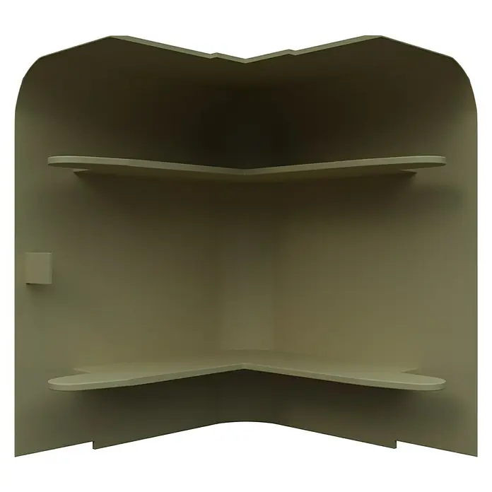 GGK Außeneck - Buche, Passend für: Sockelleistenkanal SL 20x50 - Eckregal mit zwei Ablagen aus hellem Holz, ideal für kleine Räume zur optimalen Nutzung der Ecken.