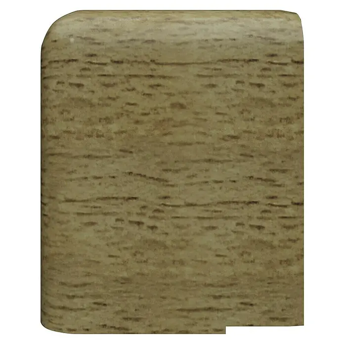 GGK Außeneck - Buche, Passend für: Sockelleistenkanal SL 20x50 - Nahaufnahme eines Holzfurniers mit einer sanften, abgerundeten Kante und einer warmen Farbpalette, ideal für Möbeldetails.