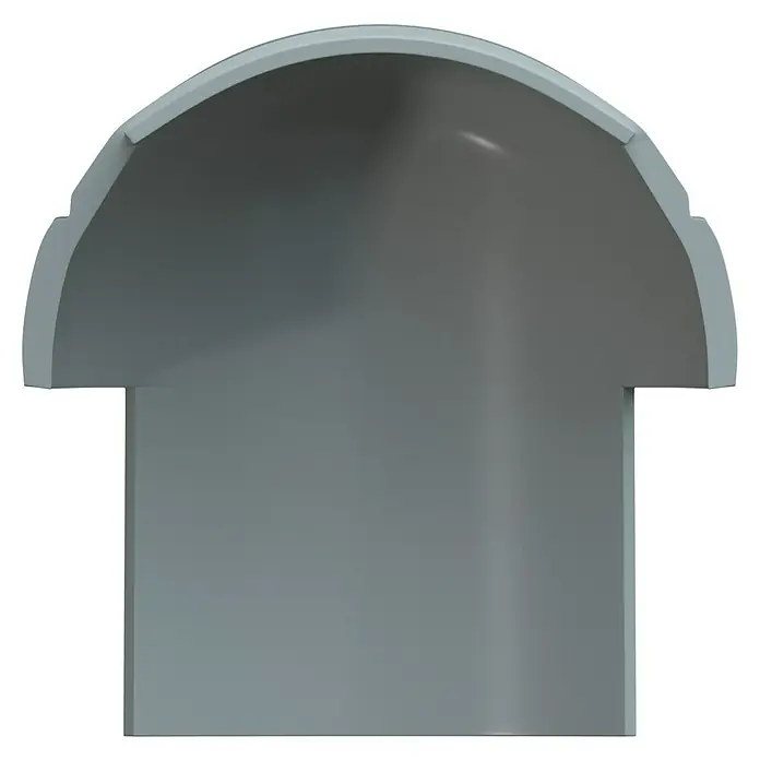 D-Line Kabelkanal-Zubehörkit - Weiß, Passend für: D-Line Kabelkanal 30 x 15 mm - Graues Rohrteil mit einer abgerundeten Oberseite, möglicherweise ein Endstück oder eine Abdeckung für eine Rohrleitung.