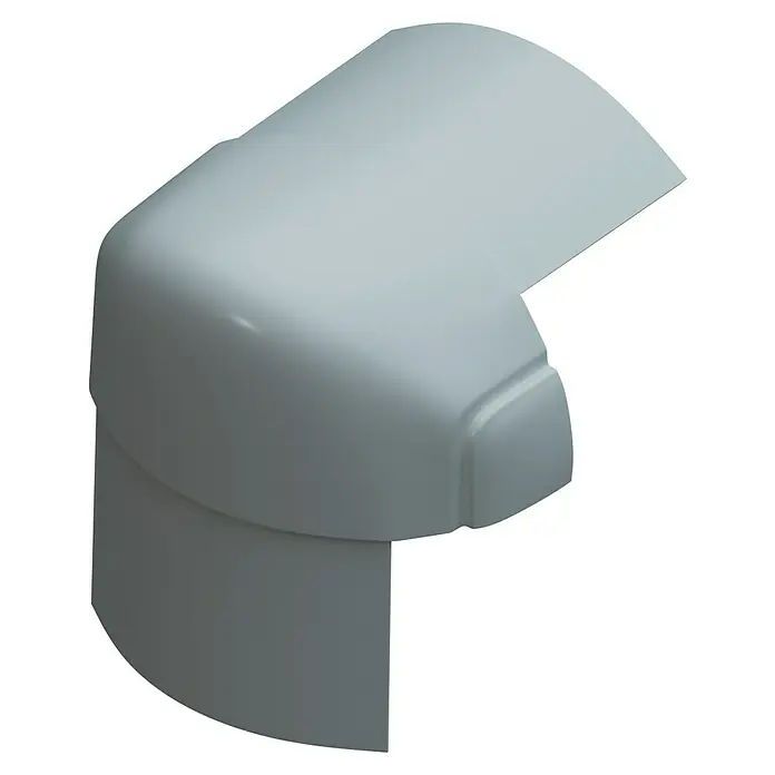 D-Line Kabelkanal-Zubehörkit - Weiß, Passend für: D-Line Kabelkanal 30 x 15 mm - Detailaufnahme einer grauen Eckabdeckung, die durch ihr sauberes Design und ihre glatte Oberfläche besticht. Ideal für den Innenbereich.