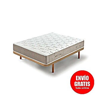 Unique Estructura de cama con colchón Toronto y patas (L x An: 200 x 150 cm, Textil, Beige)