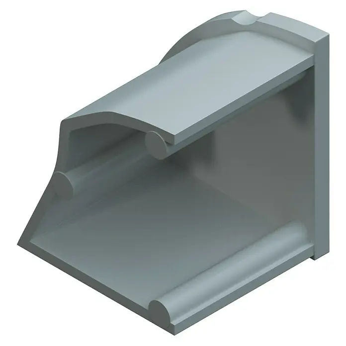 D-Line Kabelkanal-Zubehörkit - Weiß, Passend für: D-Line Kabelkanal 22 x 22 mm - Abbildung eines grauen Bauteils mit einer oberen Plattform und zylindrischen Stützen, dargestellt in einer technischen Visualisierung.