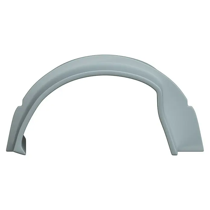 D-Line Kabelkanal-Zubehörkit - Weiß, Passend für: D-Line Kabelkanal 30 x 15 mm - Nahaufnahme eines grauen Kotflügels, ein Autoersatzteil, vor einem dunklen Hintergrund, das die Form und Beschaffenheit hervorhebt.