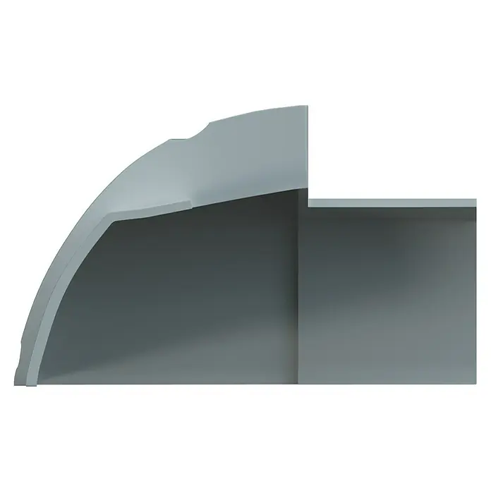 D-Line Kabelkanal-Zubehörkit - Weiß, Passend für: D-Line Kabelkanal 22 x 22 mm - Nahaufnahme eines grau gerenderten Produkts, das eine gebogene Form und rechteckige Elemente auf schwarzem Hintergrund zeigt.
