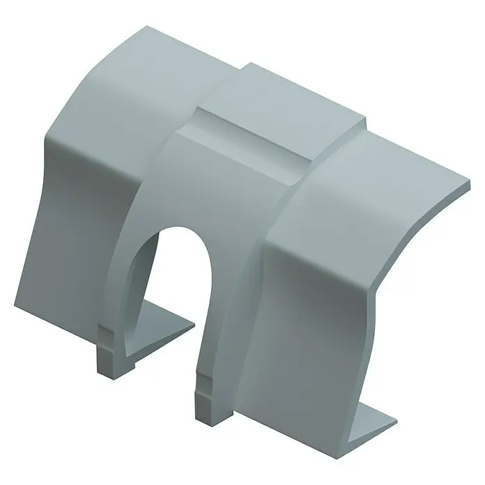 D-Line Kabelkanal-Zubehörkit - Weiß, Passend für: D-Line Kabelkanal 22 x 22 mm - Ein graues 3D-Modell, das wie eine architektonische Struktur mit Bögen und Stufen aussieht. Detailreiche Darstellung, schlicht und modern.