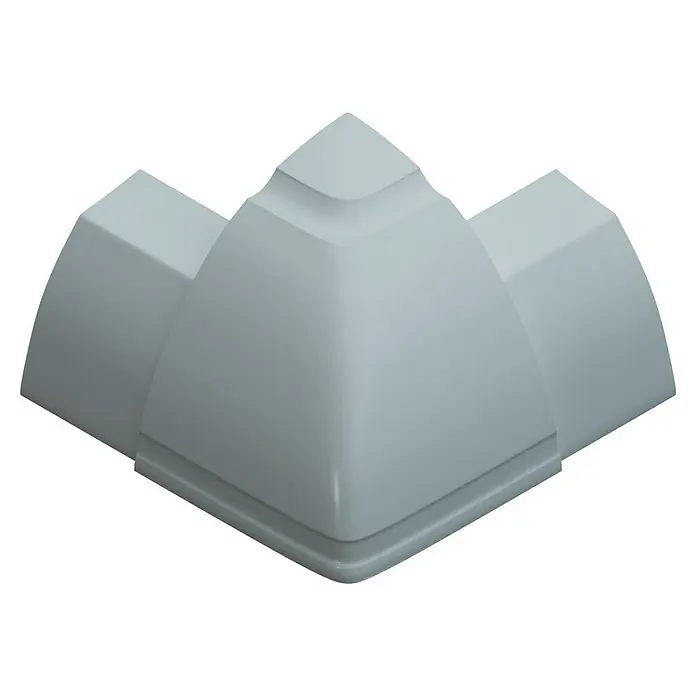 D-Line Kabelkanal-Zubehörkit - Weiß, Passend für: D-Line Kabelkanal 22 x 22 mm - Nahaufnahme einer hellgrauen, dreifachen Eckpyramide, die ein modernes und minimalistisches Design aufweist. Ideal für Architekturvisualisierungen.