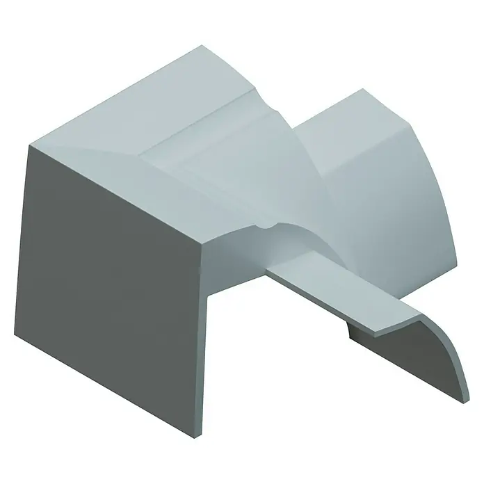 D-Line Kabelkanal-Zubehörkit - Weiß, Passend für: D-Line Kabelkanal 22 x 22 mm - Die Abbildung zeigt ein abstraktes, architektonisch anmutendes 3D-Modell in Grautönen mit klaren Linien und interessanten Formen.