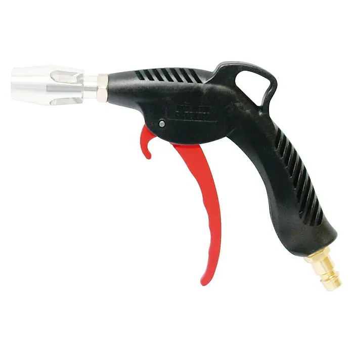 Güde Ausblaspistole VENTURI - Max. Druck: 15 bar, Betriebsdruck: 8 bar, Durchflussmenge: 467 l/min - Schwarze Druckluftpistole mit rotem Abzug, silberner Düse und Messinganschluss.