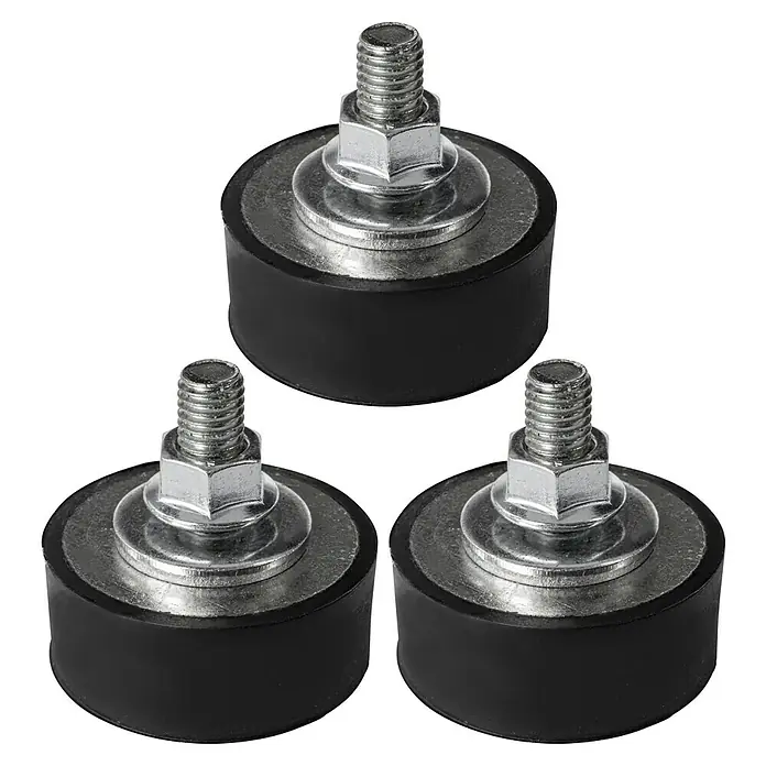 Güde Kompressor 800/11/270 ST - 4.000 W, Max. Druck: 11 bar, 270 l, Schmierung: Ölgeschmiert - Drei schwarze Gummi-Schwingungsdämpfer mit silbernen Metallbolzen, Muttern und Unterlegscheiben.