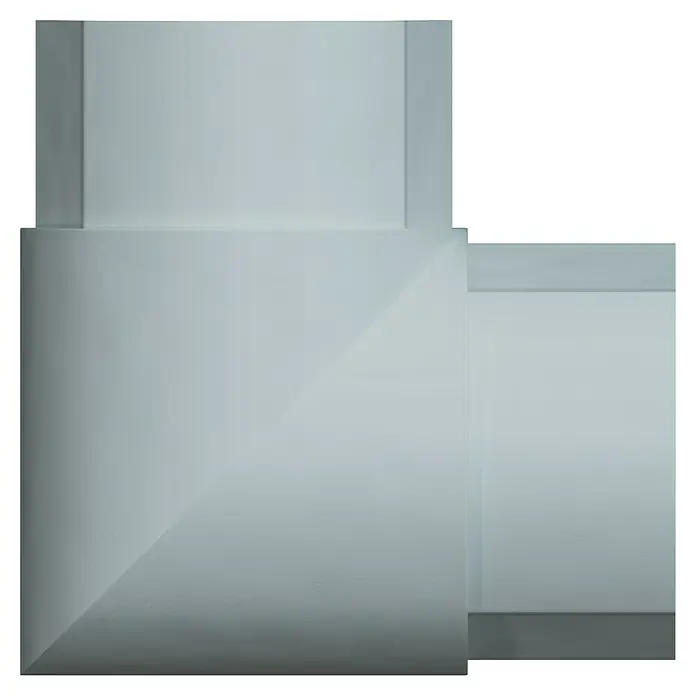 D-Line Kabelkanal-Zubehörkit - Weiß, Passend für: D-Line Kabelkanal 50 x 25 mm - Nahaufnahme eines modernen, hellgrauen Dunstabzugshaube-Designs, das die klaren Linien und die minimalistische Ästhetik des Geräts hervorhebt.
