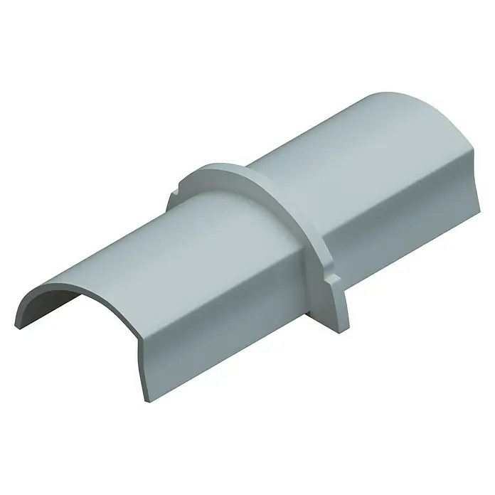 D-Line Kabelkanal-Zubehörkit - Weiß, Passend für: D-Line Kabelkanal 16 x 8 mm - Detailaufnahme einer grauen Dachpfanne mit einer markanten, abgerundeten Form und einem Verbindungsstück in der Mitte, das für Stabilität sorgt.