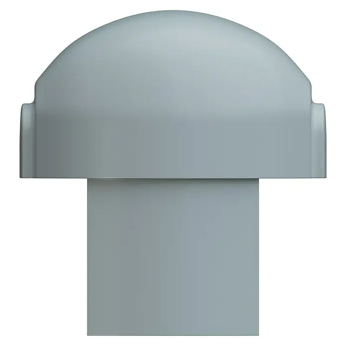 D-Line Kabelkanal-Zubehörkit - Weiß, Passend für: D-Line Kabelkanal 16 x 8 mm - Das Bild zeigt ein graues, würfelförmiges Produkt mit einer abgerundeten Kuppel an der Oberseite, das für den Außenbereich geeignet ist.