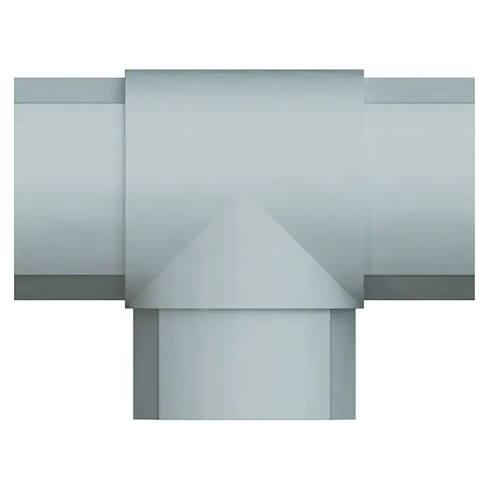 D-Line Kabelkanal-Zubehörkit - Weiß, Passend für: D-Line Kabelkanal 50 x 25 mm - Draufsicht auf ein T-Stück-Rohrverbinder aus Kunststoff, ideal für Sanitär- und Heizungsinstallationen. Robuste Konstruktion für langlebige Verbindungen.