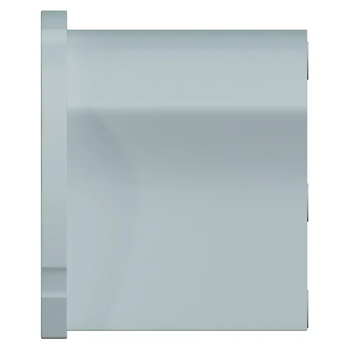 D-Line Kabelkanal-Zubehörkit - Weiß, Passend für: D-Line Kabelkanal 22 x 22 mm - Nahaufnahme eines quadratischen, silberfarbenen Gerätegehäuses. Minimalistisches Design für industrielle Anwendungen oder Steuerungssysteme.