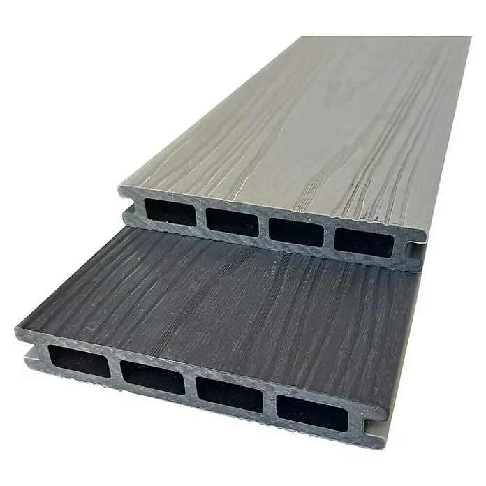 Dioco Tablón para terraza WPC Duratech - L x An x Es: 220 x 14,2 x 2,3 cm, Arena/Gris, 1 ud. - Dos listones de terraza WPC en tonos grises y antracita con perfil de cámara hueca. Ideal para terrazas exteriores duraderas y de bajo mantenimiento.