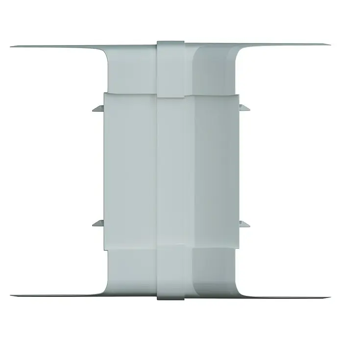 Inneneck-Profil - Passend für: Brüstungskanal BR 70 x 130 mm, Reinweiß - Nahaufnahme eines modernen, weißen Rollladensystems, das elegantes Design und Funktionalität vereint. Ideal für jedes Zuhause.