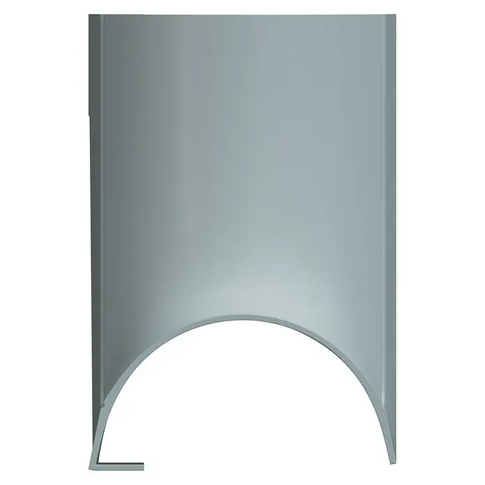 D-Line Kabelkanal-Zubehörkit - Weiß, Passend für: D-Line Kabelkanal 20 x 10 mm - Diese Aufnahme zeigt eine graue Duschkabine mit einem geraden oberen Teil und einer gekrümmten Öffnung. Der Duschkopf ist nicht sichtbar.