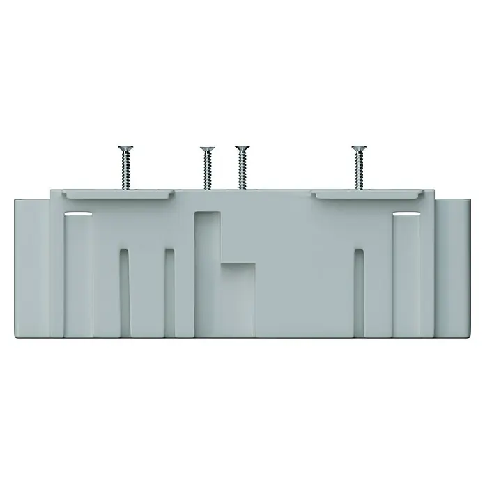 Einbaudose BR - Weiß, 2-fach, Passend für: Brüstungskanal BR 70 - Nahaufnahme einer weißen Gehäusehalterung, befestigt mit drei Schrauben, ideal für sichere und stabile Installationen.