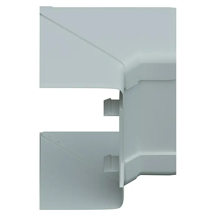 Inneneck-Profil - Passend für: Brüstungskanal BR 70 x 130 mm, Reinweiß - Nahaufnahme eines weißen Kunststoff-Eckverbinders, der zur Verbindung von Gehäuseteilen verwendet wird, präsentiert in neutralem Licht.