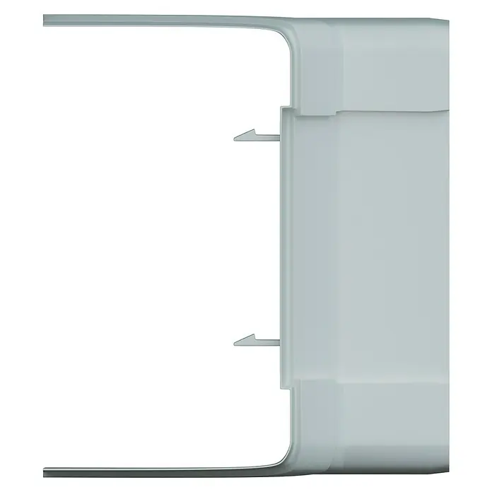 Inneneck-Profil - Passend für: Brüstungskanal BR 70 x 130 mm, Reinweiß - Nahaufnahme einer schlichten, weißen Regaleinheit mit minimalistischem Design vor einem neutralen, schwarzen Hintergrund.