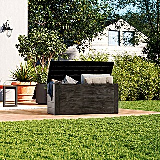 Jelenia Plast Garten-Aufbewahrungsbox Woody (119 x 45 x 57 cm, Kunststoff, Anthrazit)
