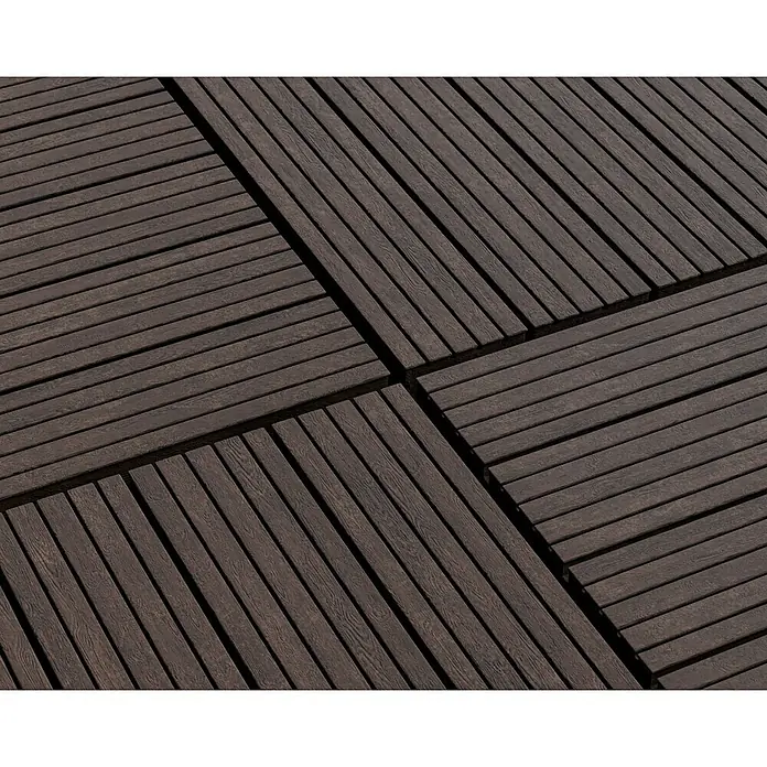 Klickfliese Cosmopolitan - Kunststoff, 30 x 30 x 1,5 cm, Coffee, 6 Stk. - Dunkelbraune Holzfliesen für den Außenbereich, die ein attraktives Muster bilden. Perfekt für Terrasse oder Balkon mit einfacher Verlegung.