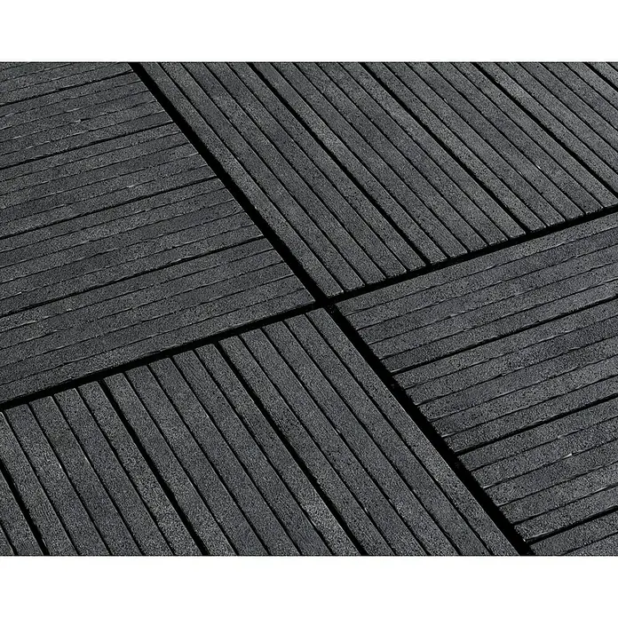 Klickfliese Cosmopolitan - Kunststoff, 30 x 30 x 1,5 cm, Stahlgrau, 6 Stk. - Dunkelgraue, gerillte, ineinandergreifende Bodenplatten mit granulärer Textur.