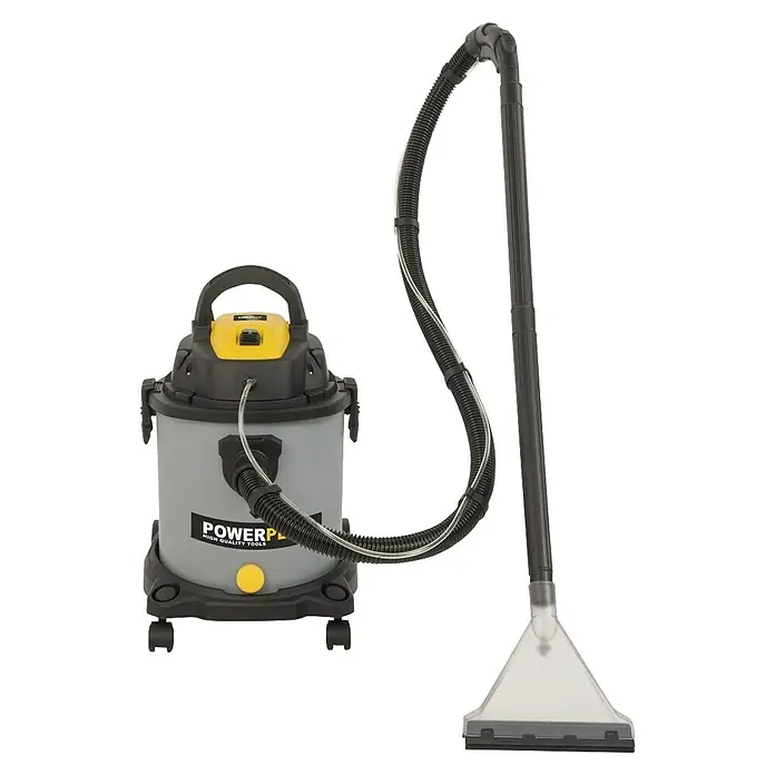 PowerPlus Aspirador en seco y húmedo eléctrico POWX326 - 1.600 W, Volumen de recipiente: 20 l, Con bolsa - En la imagen se muestra una aspiradora para sólidos y líquidos Powerplus, un electrodoméstico de limpieza versátil para diversas superficies.