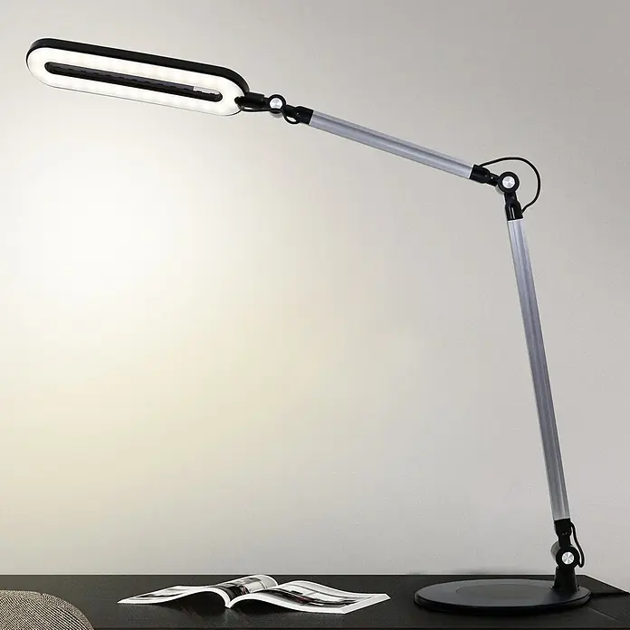 Brilo LED-Tischleuchte - Ø x H: 20 x 51 cm, Schwarz, Warmweiß - Elegante LED-Schreibtischleuchte in Silber und Schwarz. Perfekt für Büro oder Zuhause, bietet sie helles, anpassbares Licht zum Lesen und Arbeiten.