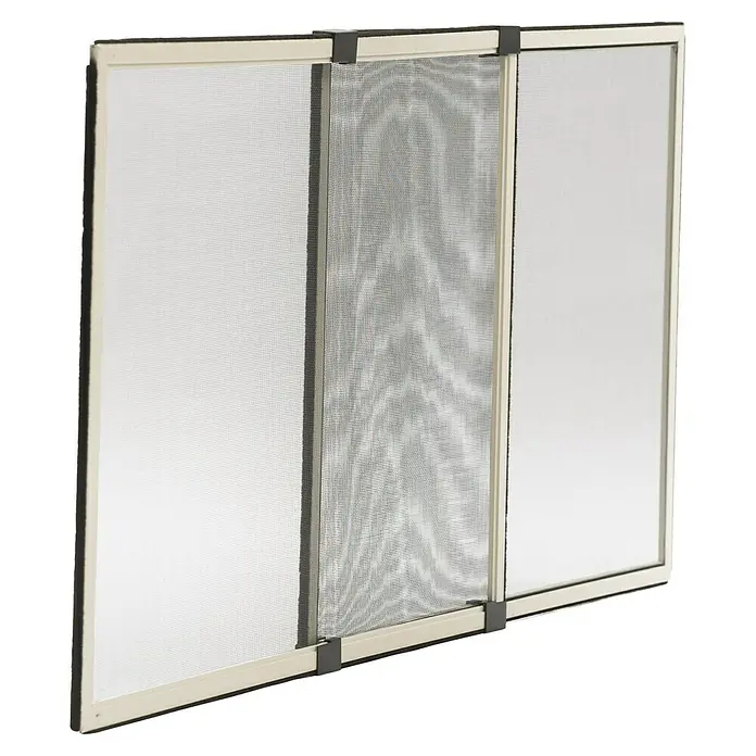 Mosquitera extensible - An x Al: 130 x 50 cm, Montaje de la mosquitera: Inserción, Color bastidor: Blanco - Primer plano de tres persianas enrollables mosquiteras con marcos beige y accesorios negros, ideales para la protección contra insectos.