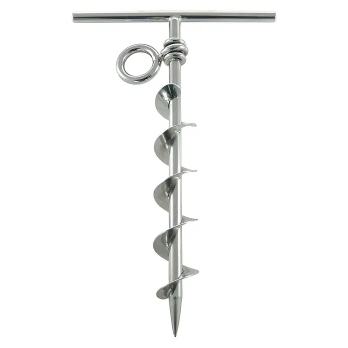 Marinetech Bodenanker - Ø x L: 13 x 340 mm, Edelstahl, Stahlsorte: A2 - Metall Erdanker mit T-Griff, Ring und Spiralbohrer. Ideal für sicheren Halt im Boden bei Camping und Outdoor-Aktivitäten.