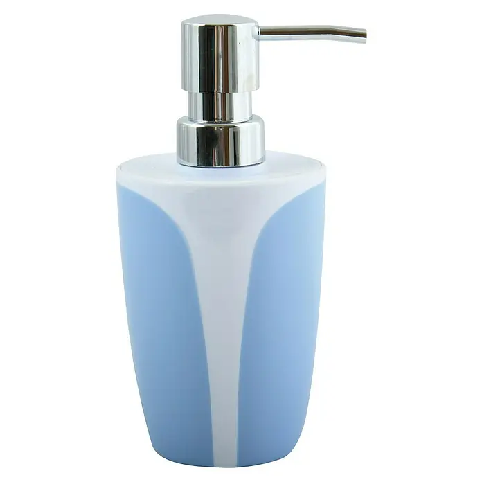 MSV Dispensador de jabón Kandy - Plástico, Azul - Dispensador de jabón azul y blanco con cabezal de bomba plateado. Un accesorio chic para cualquier baño.