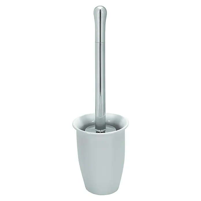 Spirella Escobillero de suelo Atlanta - Porcelana, Blanco - Un elegante juego de escobilla de baño con un recipiente blanco y un mango cromado brillante, que complementa cualquier baño con estilo.