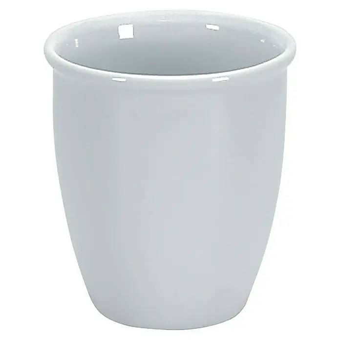 Spirella Portacepillos Atlanta - Diámetro: 85 cm, Cerámica - Primer plano de una taza de porcelana blanca con una forma cilíndrica simple y un acabado brillante, perfecta para disfrutar bebidas calientes.