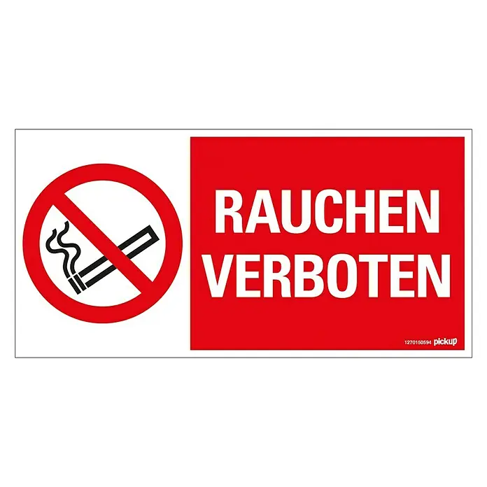 Pickup Verbotsschild - Motiv: Rauchverbot, L x B: 15 x 30 cm - "Rauchen verboten" Schild mit Zigarettensymbol. Das Schild signalisiert ein Rauchverbot und sorgt für rauchfreie Zonen.