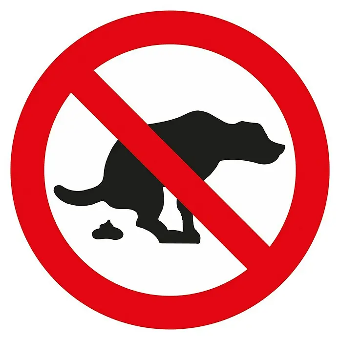 Pickup Verbotsschild - Durchmesser: 30 cm, Kein Hundeklo - Dieses Schild verbietet Hundekot. Es zeigt einen Hund, der sich erleichtert, durchgestrichen von einem roten Kreis, was ein Verbot signalisiert.
